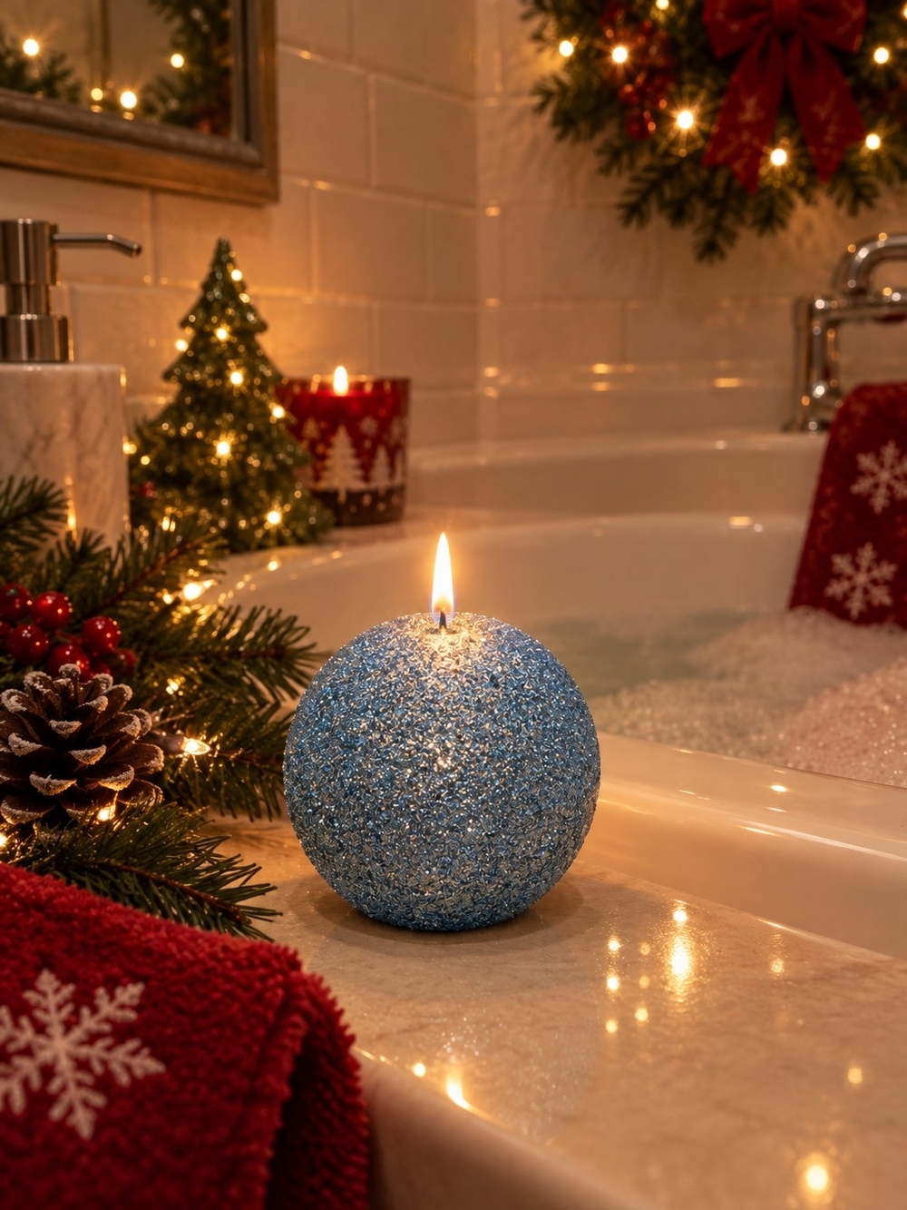Blue Glitter Holiday Sphere Candle - Home Holiday
